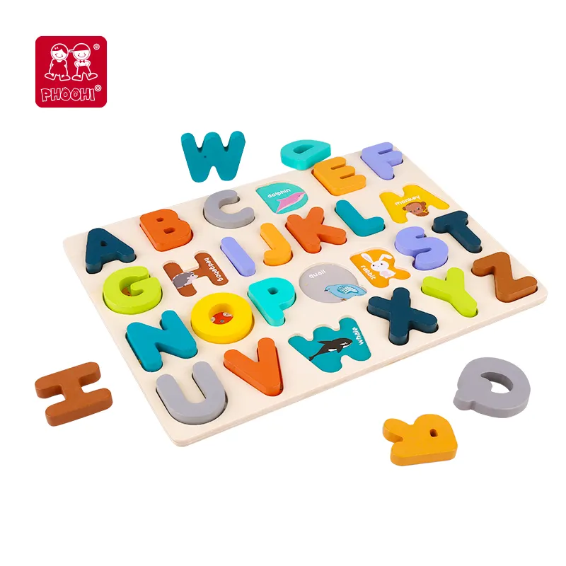 2021 new capital letter kids educational toy baby alphabet number wooden chunky puzzle for toddler counting toy