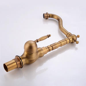 Keran Wastafel Klasik Antik Warna Perunggu Disikat Keran Dapur Kuningan Tuas Tunggal - Product Image 3