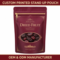 Voedselveilige vochtbestendige verpakking voor staande pouches met transparant venster, aangepaste goudfolie opdruk, hersluitbare ritssluiting bovenaan voor gedroogde fruitsnacks - OEM
