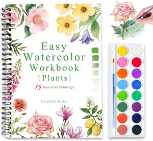 Cahiers de peinture à l'aquarelle, ensemble de peinture de 16 couleurs pour adultes débutants avec 15 magnifiques peintures de plantes, reliure spirale, cadeau - Product Image 1