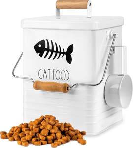 Récipient hermétique 6L en métal pour friandises pour chats Récipient pour aliments pour animaux de compagnie avec manche en bois pour croquettes et friandises - Product Image 1