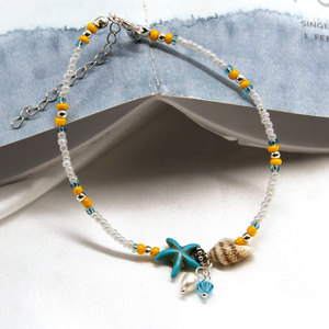 Pulsera de Tobillo <span class=keywords><strong>Tejida</strong></span> con Cuentas de Vidrio, Perlas y Estrellas de Mar Estilo Bohemio para Mujer GAB003 - Product Image 3