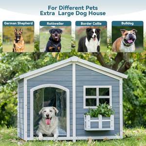 Casa de perro extragrande de 47 "para 2 razas medianas, impermeable, <span class=keywords><strong>PVC</strong></span>, para techo, ventana, Material de madera, gris, XXL, casa de perro para exteriores, razas grandes - Product Image 5