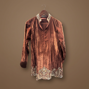 Conjunto Casual de Verano para Mujer en Terciopelo Marrón Arrugado, Cuello Asimétrico, Impermeable, de Secado Rápido, Estilo Fluido para el Trabajo - Product Image 2