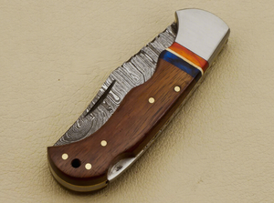 Back <b>lock</b> pocket <b>knife</b> customized handmade pocket <b>knife</b> Damascus steel razors sharp pocket <b>knife</b> with leather sheath - Product Image 3