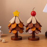 Sous-verre pliable en bois massif motif sapin de Noël, résistant à la chaleur, pour décoration de table de cuisine et repas de fêtes