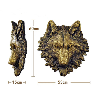 Gran Oferta personalizada 3D cabeza de Lobo dorado pared arte escultura Metal hogar colgante Animal decoración al por mayor personalizado 3D pared arte esculturas - Product Image 5