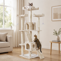 Pohon Kucing Bertingkat dengan Tiang Garuk Sisal, Kandang Kucing, Pusat Aktivitas Panjat, Tempat Bertengger, Ramp, Mainan Gantung untuk Kucing Indoor