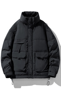Chaqueta de Plumón Personalizada para Hombre con Cuello Alto - Chaqueta Acolchada Moderna, Gruesa y Cálida con Cierre de Botones de Color Sólido - Product Image 5
