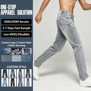 Pantaloni estivi dritti da uomo comodi alla moda <span class=keywords><strong>Jeans</strong></span> grigi in cotone elastico in tinta unita Denim di media qualità - Product Image 2