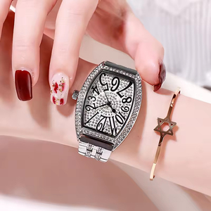 Wholesale tonneau-shaped, full diamond quartz, vintage-style steel strap women's <b>watches</b>. - Product Image 2