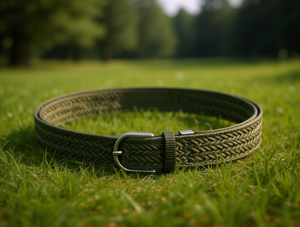 เข็มขัดยางยืดแบบทอสำหรับผู้ชาย 3.5x125 ซม. สีเขียวทหาร หัวเข็มขัดโลหะผสม สไตล์ลำลอง - Product Image 2