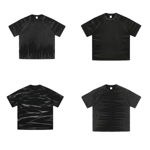 Camiseta de algodón de 260 g con efecto Monkey Wash, transpirable, que absorbe la humedad, de manga corta, corte holgado, estilo Hip <span class=keywords><strong>Hop</strong></span>, para parejas, con hombros caídos. - Product Image 2