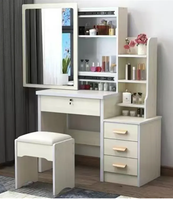 Coiffeuse en bois pratique avec miroir rond et tiroirs de rangement, style européen, pour chambre à coucher - Meilleure vente