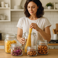 Grand pot de conservation hermétique en verre à grande capacité pour aliments, biscuits, bonbons, cornichons, grains de café – Bocal en verre scellé pour cuisine