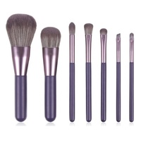 Nouvel ensemble de 7 pinceaux de maquillage personnalisés à manche en bois, pinceau plat, anticernes, application visage, avec étui en PU