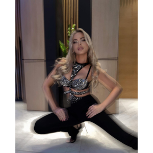 Tuta Nera con Perline per Donna, Comoda Tuta Senza Maniche a Vita Alta per Outfit da Club - Product Image 1