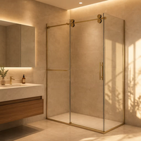 Cabine de douche d'angle sans cadre haut de gamme, porte coulissante en verre trempé de 8 mm, quincaillerie brossée, salle de bain d'hôtel de luxe
