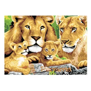 Best Selling Pintura A Óleo Uma Família De Quatro leões Pintura Por Números Imagem Canvas Art Wall Art Pintura Decorativa Sobre Tela