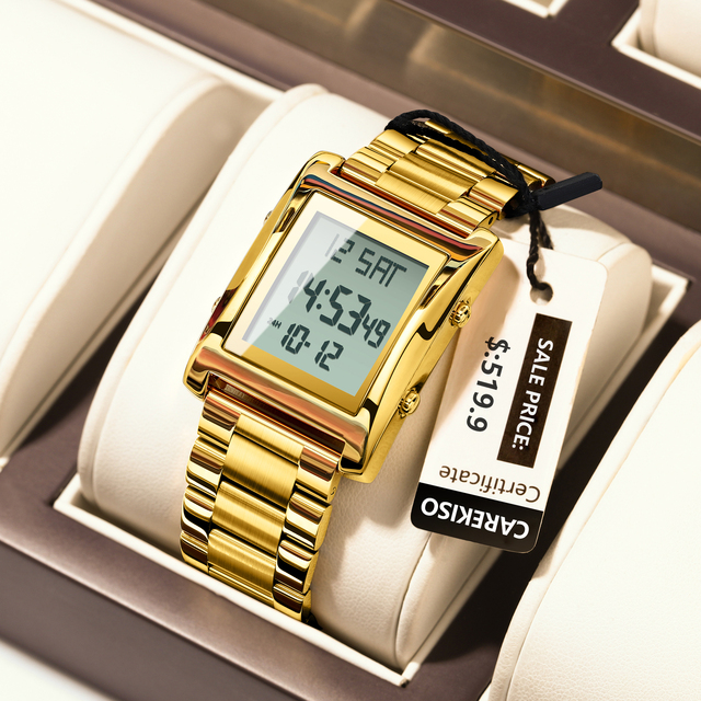 CAREKISO Original  Men Watch Waterproof Week Calendar Alarm Man Wristwatch Rectangle Stainless Steel Electronic Men's Watches