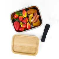 Boîte à lunch bento écologique en acier inoxydable 304 avec couvercles en bambou, contenants alimentaires pour enfants, récipients pour aliments conservés, utilisables au micro-ondes