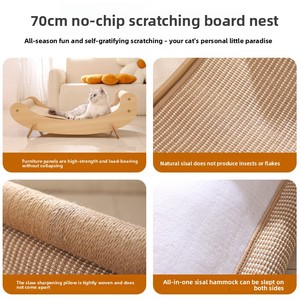 Rascador para Gatos con Cama, 23.6 Pulgadas, Sisal Natural, Marco <span class=keywords><strong>de</strong></span> Madera Sólida, Diseño Moderno y Minimalista, Resistente a los Arañazos, Fácil <span class=keywords><strong>de</strong></span> Montar, en Caja - Product Image 3