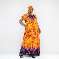 Gaun Maxi Katun Boubou dengan Motif Abstrak, Lengan Pendek, dan Kerah Bulat KT01-686FY