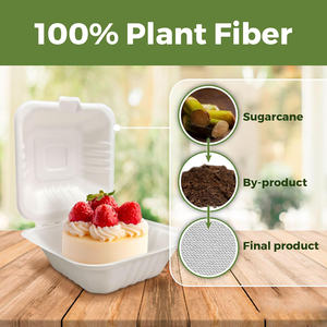 Customized 20g Disposable Bagasse Compostable Eco Fish and Chip Container <b>Boxes</b> 7.5"x6"x2.5" Folded for <b>Takeaway</b> Lunches - Product Image 3