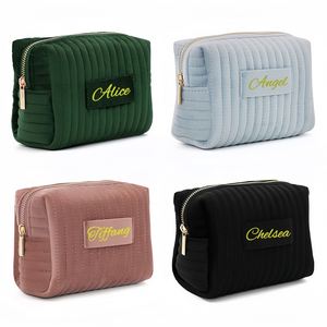 <b>Personalised</b> Velvet Makeup <b>Bag</b> with Name, Custom Cosmetic <b>Bag</b> for Women, Travel Toiletry Pouch, <b>Gift</b> for Girl and Bridesmaids - Product Image 1