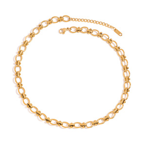 Collar de Cadena de Bolas de Acero Inoxidable con Baño de Oro de 18K, Estilo Europeo Americano Clásico Moderno, Diseño Geométrico, Joyería para Regalo - Product Image 1