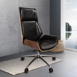 Fauteuil de bureau de direction ergonomique en cuir noir, pivotant, moderne et luxueux, pour grossistes - Product Image 5