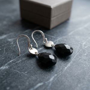 Handmade Black Obsidian Drop <b>Dangle</b> <b>Earrings</b> <b>Diamond</b> Cut Gemstone Tear Shape Fashion Jewelry for Women - Product Image 2