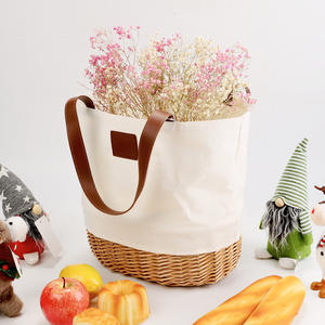 Coton vente petit tissu de transport pliant en osier saule stockage cadeau poignée pique-nique fourre-tout panier sac ensemble pour 2 personnes - Product Image 2