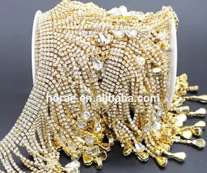 High Quality Crystal Rhinestone Fringe Trim Rhinestone Brass Cup Chain For Wedding Dress