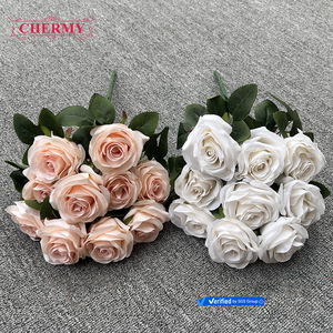 TH257 Wholesale 10-Head Burgundy &amp; Red Artificial <strong>Rose</strong> Bouquet High Quality <strong>Fake</strong> <strong>Roses</strong> for Wedding Decor - Product Image 5