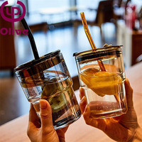 Gobelet en verre sans plomb avec paille et couvercle, 400 ml, tasse à boisson portable, réutilisable, 3 couleurs disponibles