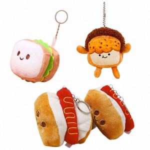 Porte-clés en peluche personnalisé en forme de pain à hamburger, pendentif de sac, poupée fille, jouet alimentaire, vente en gros - Product Image 1