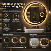 Miroir de salle de bain rond à LED avec éclairage 3 couleurs, gradation progressive, contrôle tactile anti-buée et design mural rétroéclairé