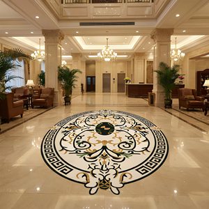 Médaillon ovale en mosaïque de <span class=keywords><strong>marbre</strong></span> avec bordure à motif grec et volutes florales, incrustation de <span class=keywords><strong>marbre</strong></span> découpée au jet d'eau sur mesure pour la décoration de hall d'entrée de villa - Product Image 2