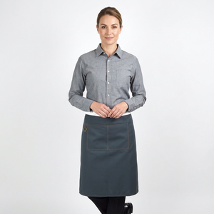 Tablier court imperméable bleu foncé à demi-taille avec poches - Tablier de service professionnel - Product Image 1