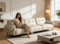 Ensemble de canapés en cuir véritable et bois pour salon, canapé nuage en cuir pleine fleur, mobilier de salon