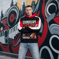 Sweat-shirt en coton respirant pour homme, coupe ample, style streetwear, imprimé musical 'SOUNDSCAPE 2026', noir, rouge et blanc, collection automne, OEM ODM