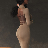 GIMILY oem robe tricotée personnalisée pour femmes, col mi-haut, manches longues, mode sexy, tempérament, robe longue dos nu moulante