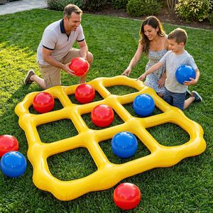 Jeu de billard gonflable Tic Tac Toe jaune avec balles rouges et bleues - Product Image 6