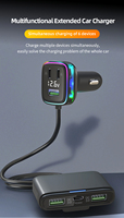 Chargeur de voiture multifonctionnel 6 ports avec câble d'extension de 1,5 m, charge rapide USB PD 115W et QC3.0 36W