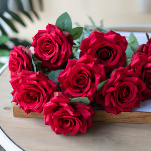 Rose artificielle rouge en soie à tige unique, style papillon du lac de l'Ouest, pour décoration de mariage et de maison - Product Image 3