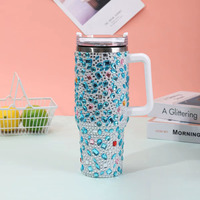 Nouvelles tasses isothermes de bureau de haute qualité en acier inoxydable 304 de 40 oz avec strass et poignée