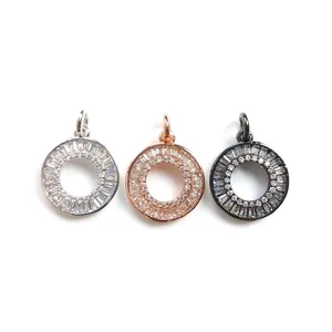 เครื่องประดับอุปกรณ์เสริมการออกแบบอย่างอบอุ่น 14 มม.Zircon Donut CZ Charms DIY ทําทรงกลมของแท้ทองชุบ Handmade สร้อยคอ