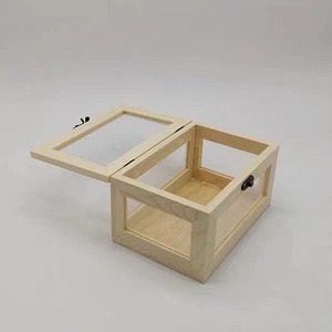 Wooden Storage <b>Box</b> With Glass Lid Cosmetic Organizer Desktop Display Case Eco Friendly <b>Makeup</b> Organizer - Product Image 3