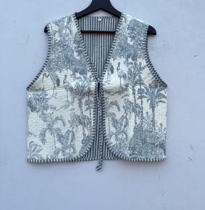 Femmes Durable Réversible Stripe Passepoil Coton Gilet Respirant Blanc Col En V Ouvert Avant Court Automne Streetwear Outervest - Product Image 1